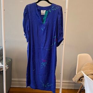 Blue silk vintage dress floral